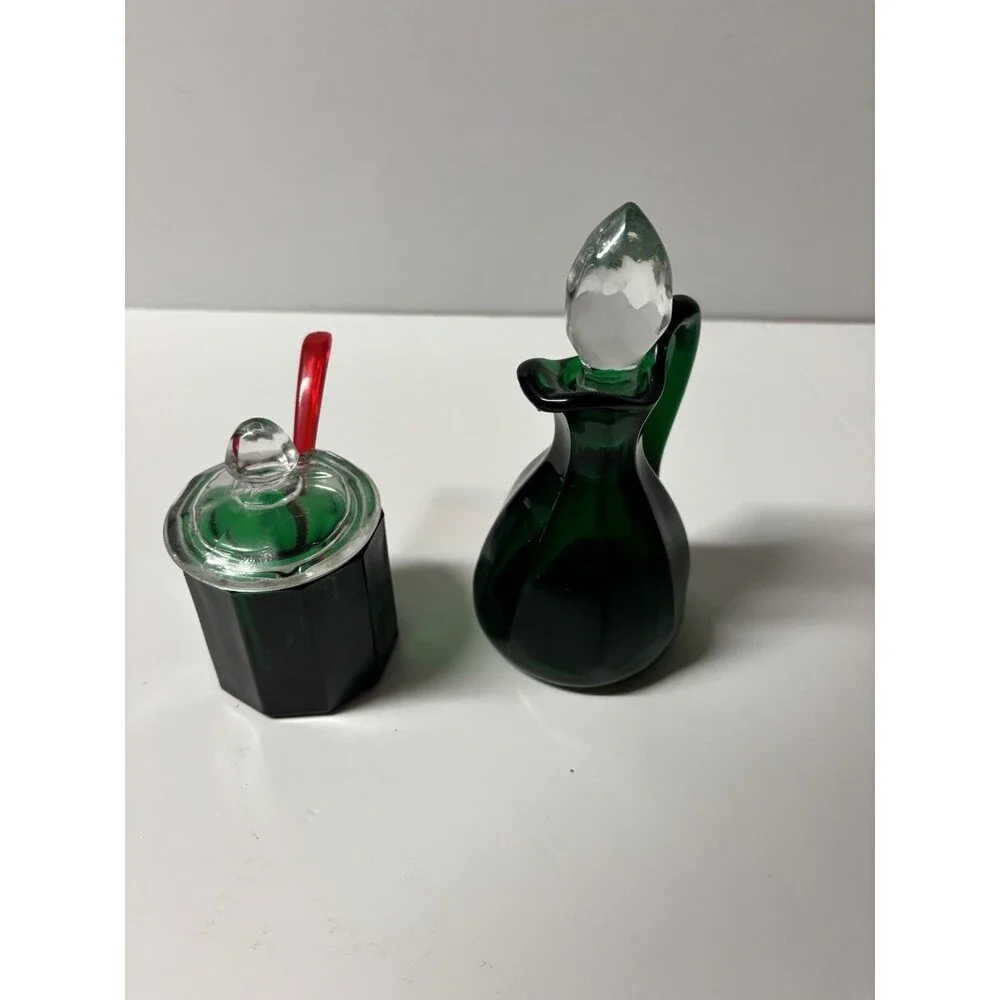 Vintage Emerald Green Sugar Bowl And Vinegar Cruel